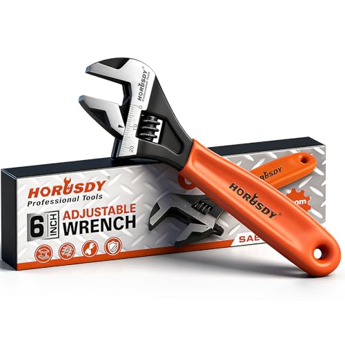 HORUSDY 6" Adjustable Wrench Pipe Spanner: Wide Jaw Black Oxide Wrench With Cushion Grip, Laser Marked Metric & SAE Scales, CR-V Steel, for Professionals - style: 1PC 6" Wide Jaw Wrench
