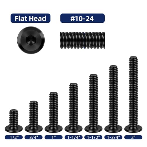 #10-24 x 2 Flat Head Socket Head Screw Furniture Bolts Countersunk Connector Screws, Stainless Steel 18-8 (304), Black Oxide, Fully Threaded, 25 PCS - size: #10-24 x 2"
