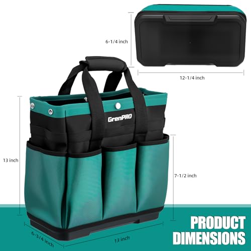 GRENPRO Heavy Duty Garden Tool Bag, Molded Bottom, 10 Pockets, Dark Green - size: 13" Garden Tool Bag