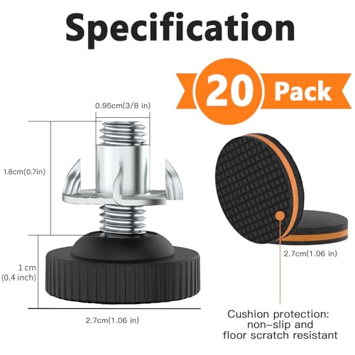 20 Pcs Adjustable Furniture Feet Levelers with Floor Protectors