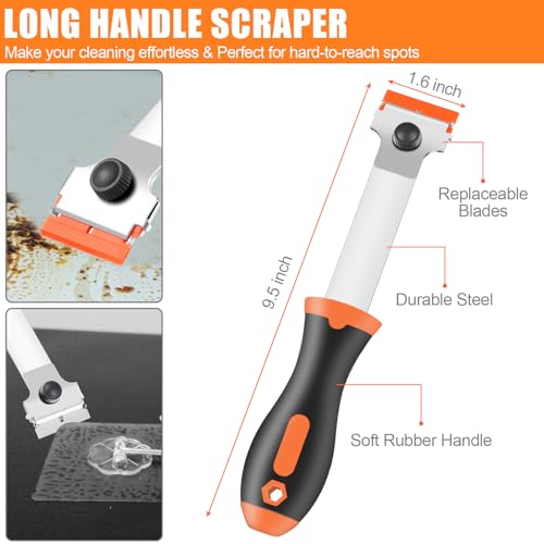 NECAMOCU 4 Pack Razor Blade Scraper, Includes 50 PCS Metal & Plastic Blades - color: Orange