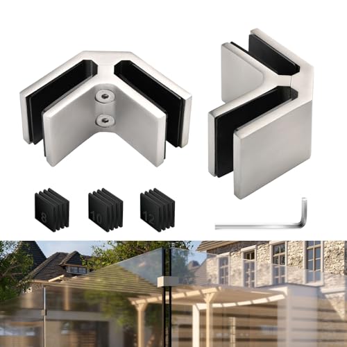 Railing Glass Clamps, 304 SS, Fits 5/16"- 3/8"-1/2" Glass Thickness, 2 Pack - color: Silver, 90 Degree-2pcs