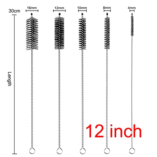 Straw Cleaner Brush Extra Long 12 inch, 10 PCS Straw Cleaner Brush Bristles Diameter (4+8+10+12+16mm) for Cleaning Straws, Pipe, Sippy Cup and Bottle (Pack of 2) - size: 12 inches (Pack of 2)