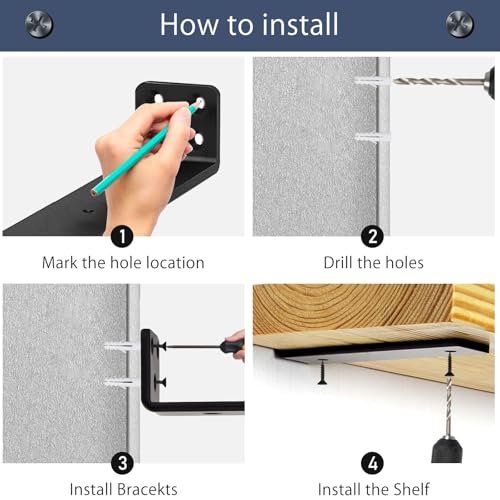MLOQI 4 Pack Floating Shelf Bracket Heavy Duty, Hidden Shelf Brackets 5mm Thick L Brackets for Shelves up to 50 KG (Black 10cm)
