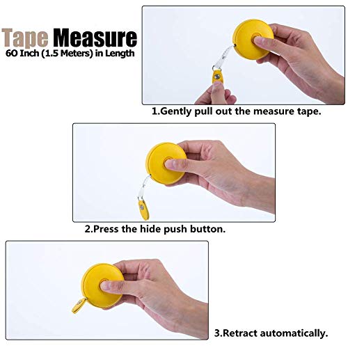 Sewing Tape Measure, Medical Body Cloth Tailor Craft Dieting Measuring Tape, 60 Inch/1.5M Dual Sided Retractable Ruler with Push Button Round(3 Pack, Red Yellow Blue) - color: Red Yellow Blue 3 pack