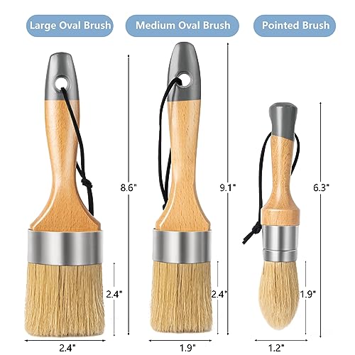 Mister Rui Chalk Wax Paint Brush 3 pcs, Large Wax Brush for Furniture - size: 3PCS, 1 Large, 1 Medium, 1 Small