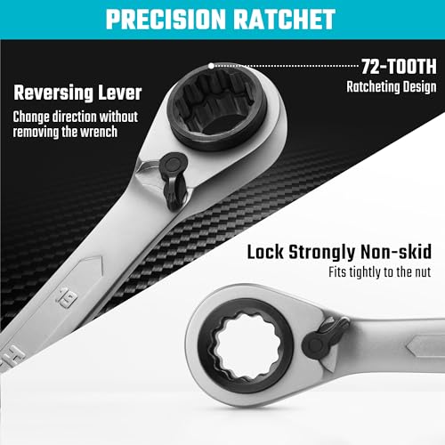 DURATECH 4-in-1 Reversible Ratcheting Box Wrench Set, Metric, 2-Piece - size: 8-19mm