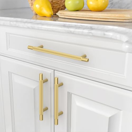 Amerdeco 10 Pack Brushed Gold Knurled Cabinet Pulls 6.3 Inch Hole Centers Kitchen Cabinet Handles Hardware Kitchen Handles for Cabinets Handles IH0006 - color: Brushed Gold, size: 6.3"/160MM Hole Center