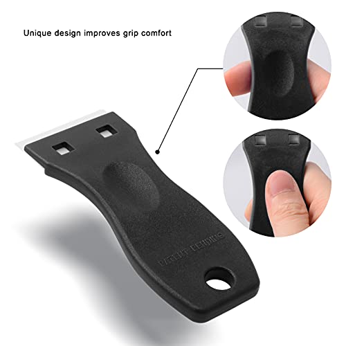 FOSHIO 2PCS Plastic Razor Blade Scraper Tool and 100PCS Plastic Blades for Gasket Remover, Sticker Remover, Labels Decal and Adhesive Remover for Windows and Glass (Dark Black) - color: Dark Black
