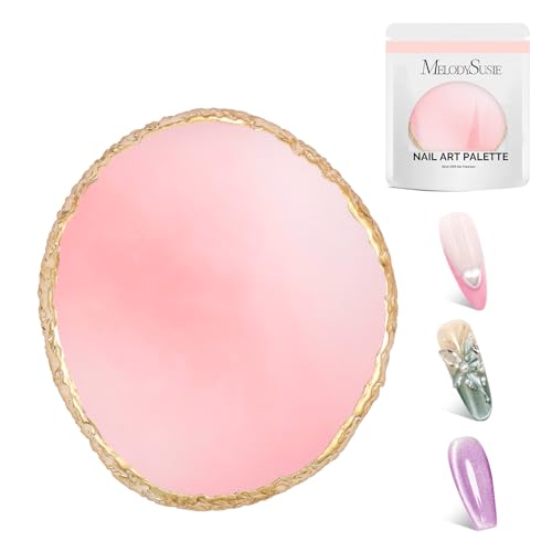 MelodySusie 1Pc Round Resin Nail Art Palette Color Mixing Board Pink - color: Pink Round Without Spatula