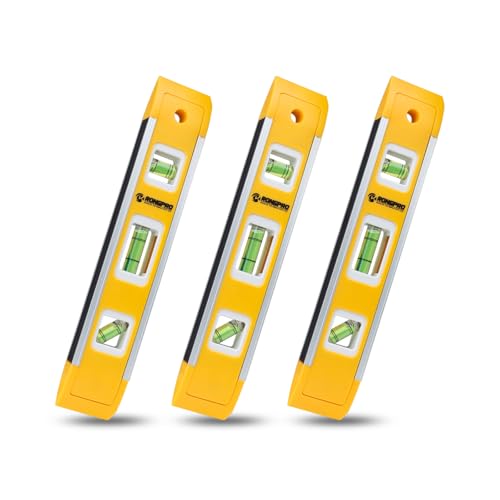 9 Inch Torpedo Level, Magnetic Box Level with 45°/90°/180° Bubbles, Shock Resistant Bubble Level Tool for Measuring - 3 PCS - size: 3 PCS