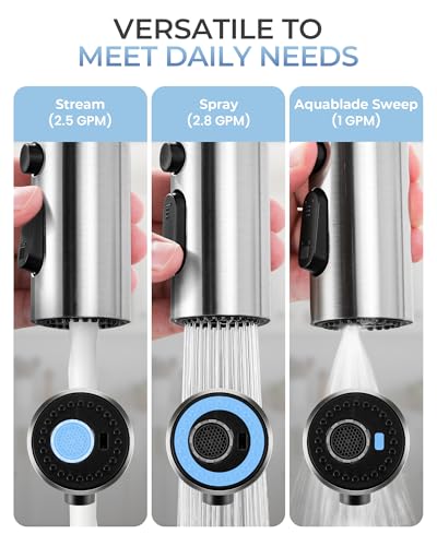 Pull Down Faucet Sprayer Head Replacement, Brushed Nickel 3 Function Pull Out Spray Nozzle with 9 Adapters for Kitchen Sink Faucet, American Standard for Moen Kohler Delta G1/2 Male Connector - color: Brushed Nickel