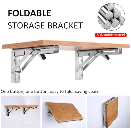 Storystore Folding Shelf Brackets - 24 Inch Heavy Duty Stainless Steel Collapsible Shelf Bracket for Bench Table, Space Saving DIY Bracket, Max Load: 550lb - size: 24 Inch