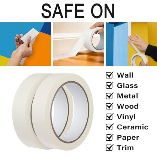 2 Pack White Painters Tape - 1 Inch White Masking Tape - Multi-Surface, Smart Adhesion, Indoor & Outdoor - Paint Tape for Artist, DIY, Labeling, Car, General Purpose - 180FT Total - color: White