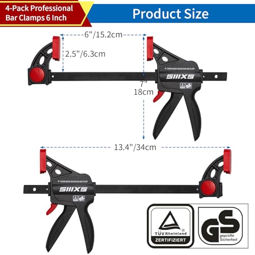 4-Pack 6" Bar Clamps for Woodworking Set with GS Certificate - size: 6''