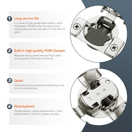 Satin Nickel Cabinet Hinges, 3/4 Inch Overlay, 10 Pack(5 Pairs) | Stainless Steel Build, Soft Close Concealed Hinge, 3D Self-Closing Adjustment, Face Frame Door Fit, Kitchen Cabinets - size: 3/4 inch Overlay