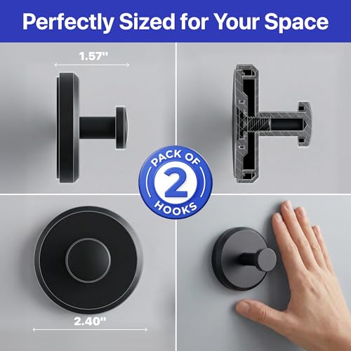 HOME SO Suction Cup Hooks for Shower & Bathroom Towel Holder 2-Pack Black - color: Matte Black, size: 2 Pack