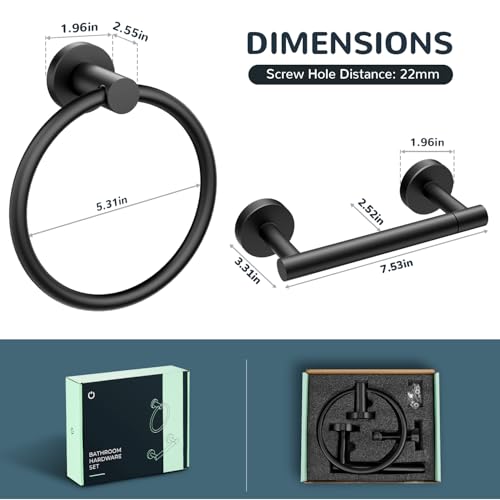 FORIOUS Toilet Paper Holder and Towel Ring Set, Bathroom Accessories Set - color: Matte Black