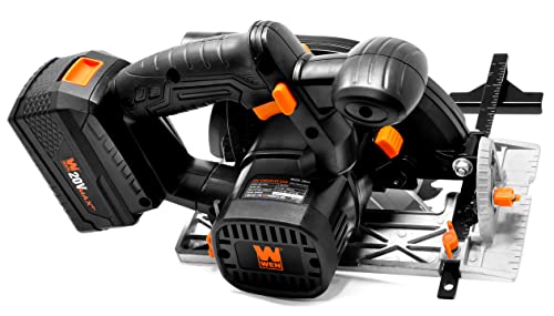 WEN Cordless Circular Saw, 6.5-Inch Blade with 20V Max 4.0 Ah Lithium-Ion Battery and Charger (20625)