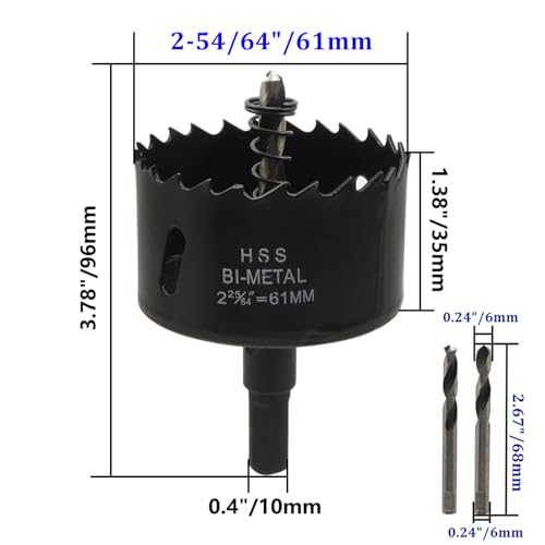 2-54/64"/61mm Hole Saw Bi-Metal Hole Drilling Cutter Hole Cutter Drill Bit for Cutting Thin Metal Drywall Plastic - color: black, size: 2-54/64"