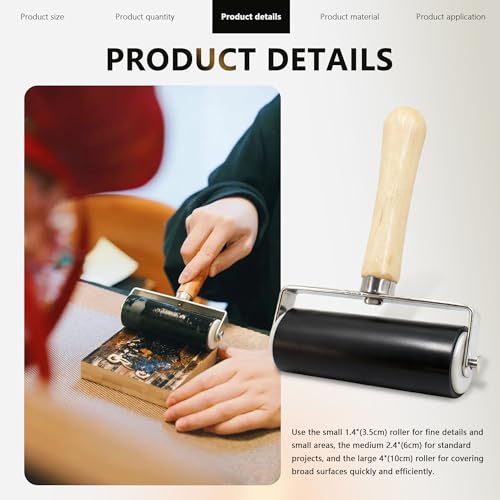6 Pack Rubber Brayer Roller Kit, 3 Sizes Rubber Rollers with 3 Scrapers for Printmaking Wallpaper Ink Stamping Gluing Oil Painting Plastic Relief Crafting Art DIY - 1.4 in, 2.4 in, 4 in - size: 1.4", 2.4", 4"