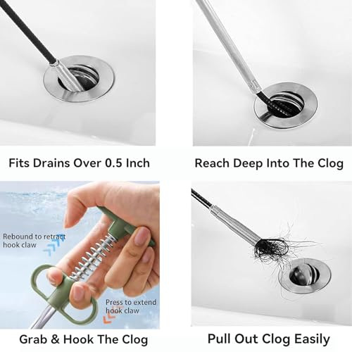 2-in-1 Drain Cleaning Kit, 33-Inch 4-Claw Grabber & 60-Inch Drain Brush - style: 60 IN