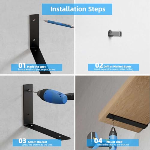 6-Pack Heavy Duty 6-Inch Black Shelf Brackets, L Shelf Bracket 6Inch for Floating Shelves, 1/5-Inch Thick - color: Black 6Pack, size: 6 Inch