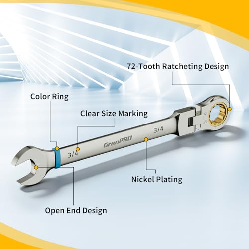GRENPRO 23PC Flex Head Ratcheting Wrench Set Metric&SAE OpenEnd Combination - style: 23PCS Nickel Flex-Head Ratcheting Wrench Set