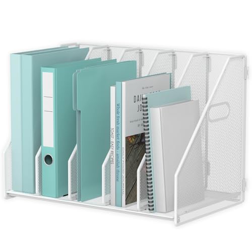MINDEPOT Desk File Organizer Folder Holder with 5 Vertical for Office White - color: White