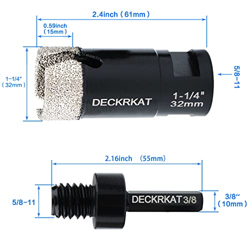 Diamond Core Drill Bit 1-1/4” 32mm Vacuum Brazed Hole Saw with Flutes for Granite Quartz Hard Porcelain Tile with 5/8-11 Female Thread & 3/8” Hex Shank Adapter Fit Angle Grinders & Drills - size: 1-1/4”（32mm）