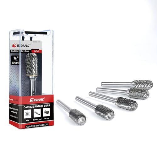 EZARC Tungsten Carbide Rotary Burr Set, 5PCS SC-5 Double Cut, 1/4" Shank - style: SC-5, 5PCS