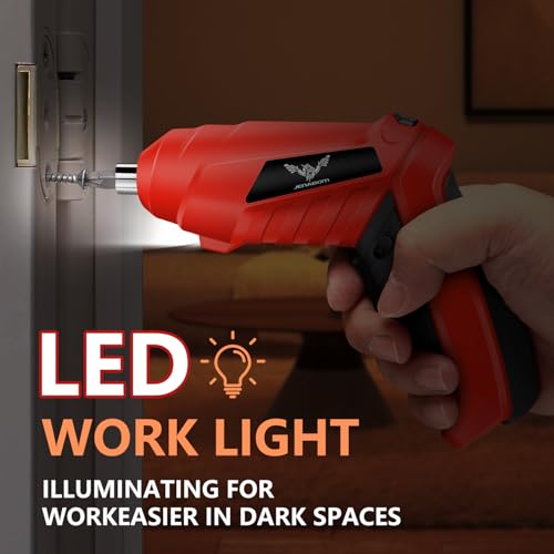 JENABOM 3.6V Electric Cordless Screwdriver Set, Mini Drill Set - color: Red