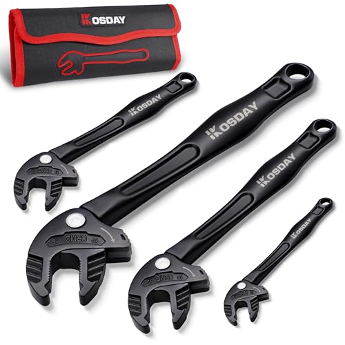4-Piece Self Adjusting Wrench, Self-setting Spanner with Automatic Continuous Gripping for 1/4"-3/4" (7-19mm) Pipe Fittings Nuts and Bolts
