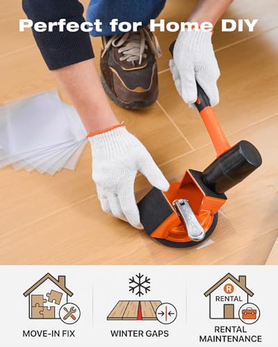 Saker Floor Gap Fixer Kit Suction Cup Tool with Mallet & 10 Washable Pads