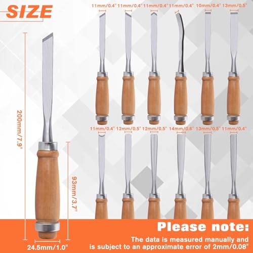 12 Pieces Wood Chisel Set Wood Carving Tools Set with Storage Bag for Woodworking, Carbon Steel Chisel with Wood Handle, 7.9" Wood Working Tools and Accessories Wood Carving Chisels Kit