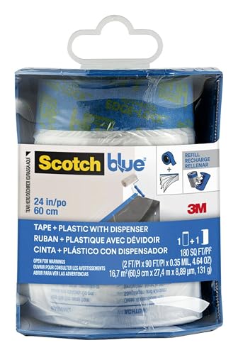 ScotchBlue Tape and Plastic with Dispenser, 24 Inch Wide, PT2093-24-S - size: 24" Width, style: With Dispenser