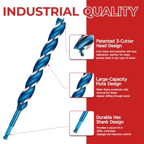 3/4" x 24" Wood Auger Drill Bit – 3-Flute Extra Long Auger Drill Bit for Wood, High Carbon Steel 3/8" Shank with Protective Storage Tube - size: 3/4" x 24"