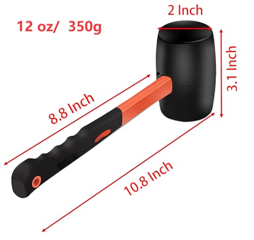 12 oz Rubber Mallet Hammer with Shock-absorbing Fibre Handle Soft Blow Tasks without Damage Double-Faced Soft Mallet for Camping, Flooring, Tent Stakes, Woodworking (12 oz)