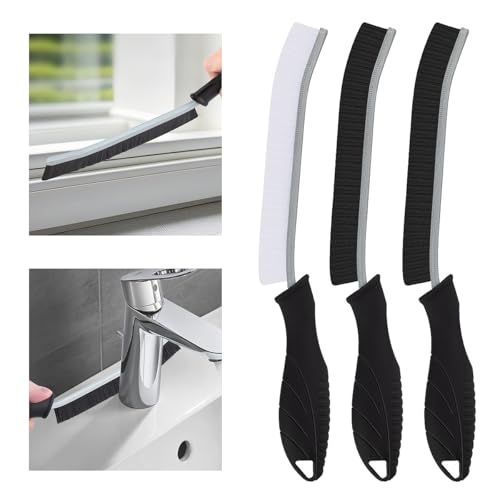 TQRR 3Pcs Hard Bristle Crevice Cleaning Brush-Thin Grout Scrub Brush - color: Black