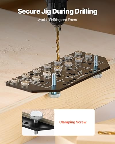 VEVOR Shelf Pin Jig and Hinge Jig Two-in-One, Aluminum Alloy Cabinet Hardware Hole Drilling Template with 1/4" and 3/16" Drill Bits, for Cabinet Doors Bookshelves Wardrobes Woodworking and DIY - size: Pro, style: Shelf Pin & Hinge Jig