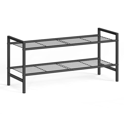 SONGMICS 2-Tier Metal Shoe Rack, Vertical Shelf, Holds up to 12 Pairs - color: Black, size: 2 Tiers (11"D x 26.8"W)