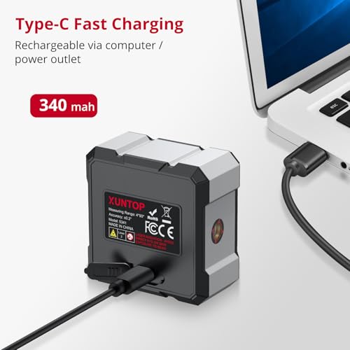 XUNTOP USB Charging Digital Level Box Angle Finder with Laser (Class 2, <1mW Output), 4-Side Strong Magnetic Angle Gauge IP54 Waterproof Inclinometer Level, Saving Effort Hanging Decorations-Blue