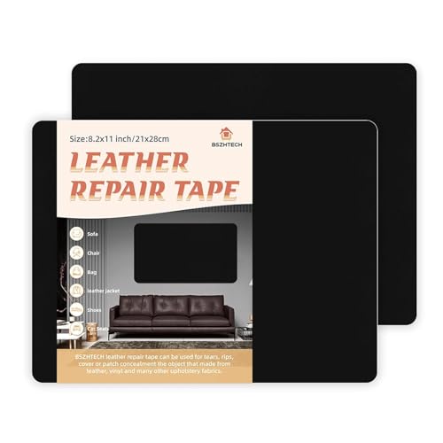 BSZHTECH Leather Repair Tape, Self-Adhesive Leather Repair Patch for Couch Furniture Sofas Car Seats, Advanced PU Vinyl Leather Repair Kit(Black,2Pcs 8.2X11 inch) - color: Black#1, size: 8.2X11IN