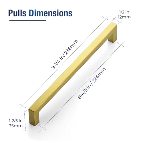 JOY DECOR Gold Cabinet Handles Square Cabinet Pulls, 8-3/4 Inch CC, 10 Pack - size: 8-3/4 Inch Hole Center
