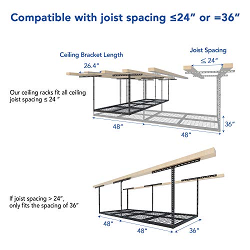 FLEXIMOUNTS 3x8 Overhead Garage Ceiling Storage Rack Adjustable, Hammertone - color: Hammertone, size: 3x8 ft
