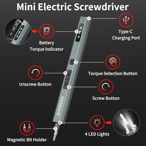 SHARDEN 29 iN 1 Upgraded Mini Electric Screwdriver With Screen Display(Red) - color: Upgraded-red