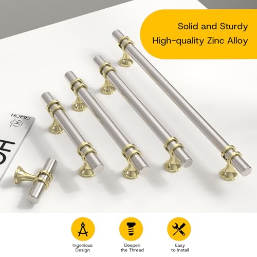 Rergy 10 Pack 3 Inch Hole Center Brushed Nickel and Gold Cabinet Pulls - color: Brushed Nickel&Gold, size: 3in Hole Center(76mm)
