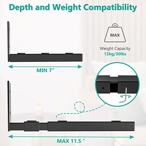 WALI Center Channel Speaker Wall Mount, Universal Soundbar Wall Mount Bracket Hold up to 30 lbs, Arms Extend Adjustment from 7 to 11.5 inch (SLK201), Black - size: 7 to 11.5 inch