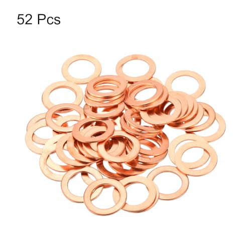 MECCANIXITY 52 Pcs Flat Copper Washers, 12x18x1mm Copper Upgraded Flat Metric Sealing Crush Ring Washers for Hydraulic Fittings Screw Bolt Nut Electronic Repair - size: 12x18x1mm