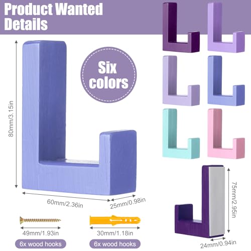 Teenyyou 6 Pcs Cute Kids Wall Hooks Adhesive for Backpack Purple - color: Purple